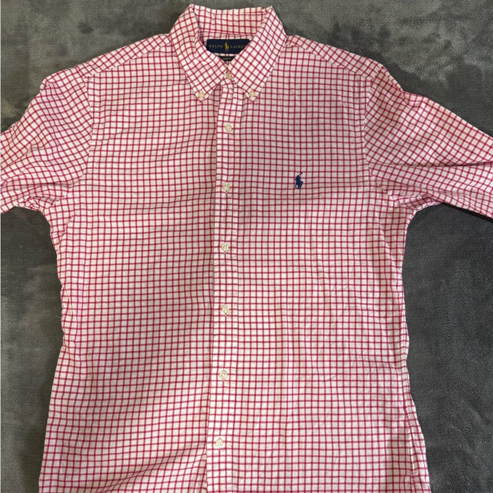 Ralph Lauren Men’s Slim Fit Button-Down Shirt – Red & White Check – Size M